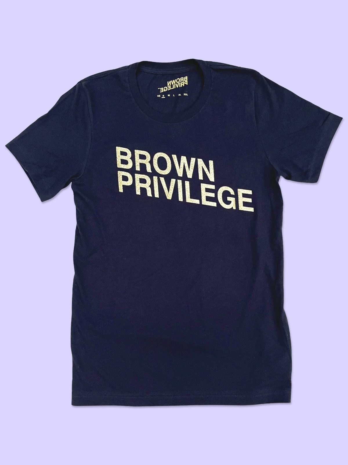 Gold glitter Brown Privilege t-shirt on lavender